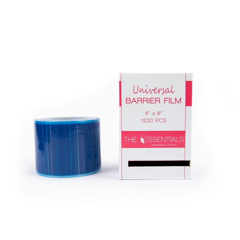 The Essentials Barrier Film Roll with Dispenser Box, 4"x 6" Perforated Sheets Adhesive Barrier Film for Dental, Medical & Tattoo Purposes, 1200 pcs, Blue - Image 1